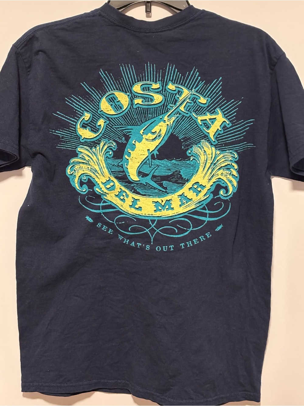 Costa Navy Short-Sleeve Graphic Tee with Yellow and Teal Print